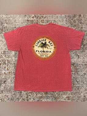 Blue 84 Cabbage Key Florida Graphic T-Shirt XL Coral Pink Souvenir Resort Tee